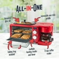 thumbnail image 4 of Nostalgia 3-in-1 Retro Breakfast Station - Includes 5 Cup Coffee Maker, Non-Stick Ceramic Griddle, and 4-Slice Toaster Oven - Built-In Timer, Reusable Coffee Filter, Space-Saving Design - Red, 4 of 8