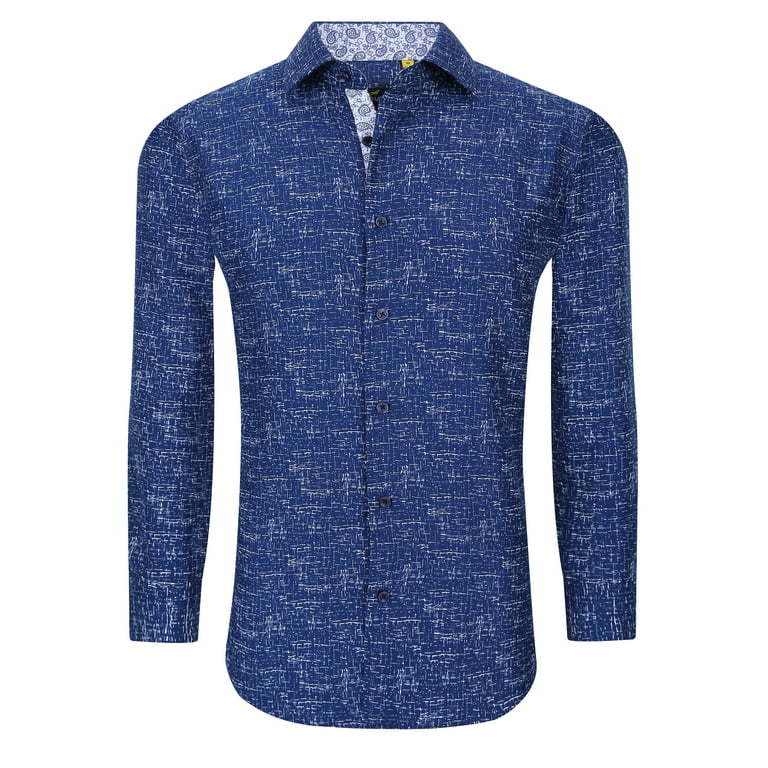 Azaro Uomo Men's Slim Fit Long Sleeve Geometric Button Down(AZ303