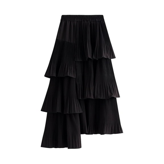 SWSMCLT Women's Pleated Tutu Skirt Ruffle Fashion Chiffon Skirt Bubble Skirt Cute Summer Casual Elastic Waist Black Small-X-Large