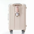 thumbnail image 2 of 24 Inch Travel Luggage with USB Port & TSA Lock, ABS Vacation Suitcase with Aluminum Bumper Corner, Cup Holder, Telescoping Handle & Spinner Wheels for Holidays, Business Trips, Pink, 2 of 6