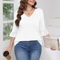 thumbnail image 5 of DDAPJ pyju 3/4 Length Sleeve Womens Tops Trendy Summer Tunic Tops Dressy Casual V Neck Blouses White XL, 5 of 9