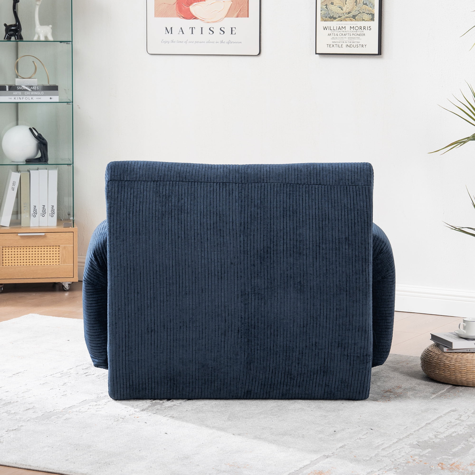 42"W Modern Oversized Accent Chair,Upholstered Boneless Single Sofa Chair,Chenille Armchair Reading Lounge Chair for Living Room,Bedroom,Apartment,Navy