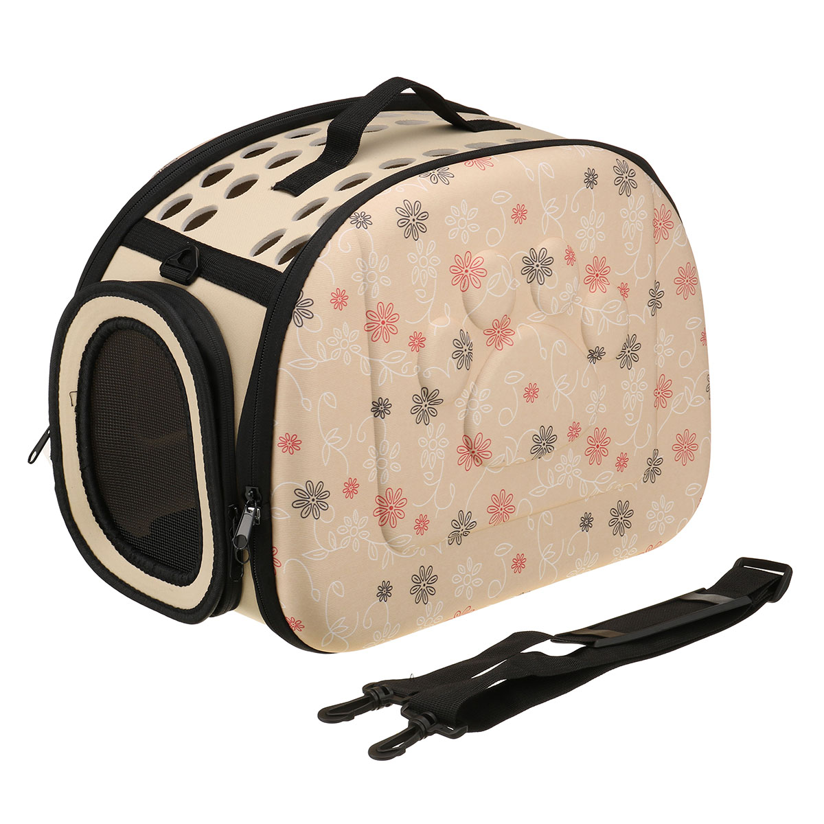 Pet Carrier Bag, Foldable Waterproof Pet Cage Cat And Dog Sling Bag, Travel Pet carry Bag With Ventilation Holes, Gray Beige Pink