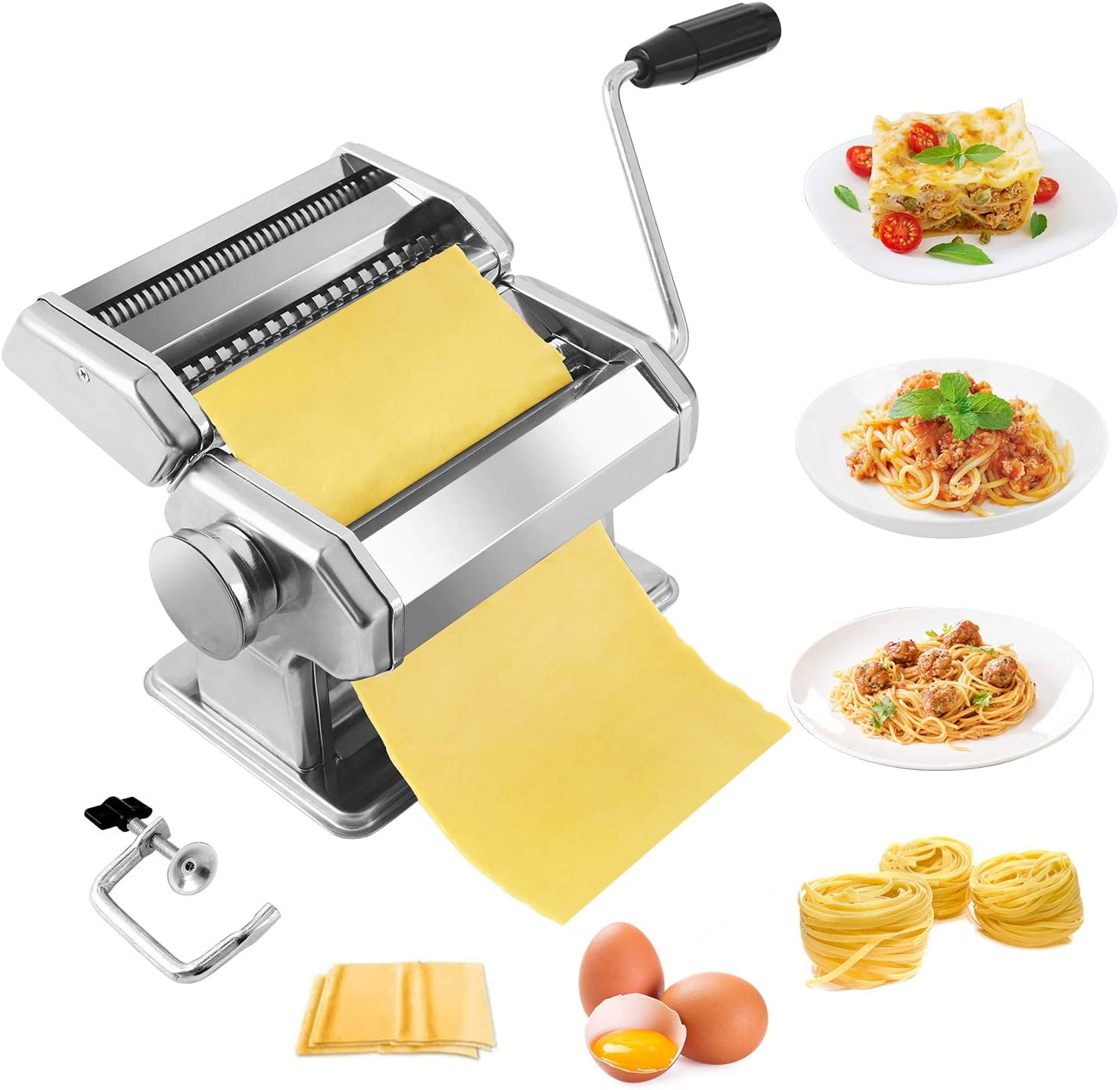 Pasta Maker,Stainless Steel Manual Pasta Maker Machine With 8 Adjustable Thickness Settings,2 Blades Noodle for Spaghetti, Fettuccini, Lasagna,or Dumpling Skins - Walmart.com
