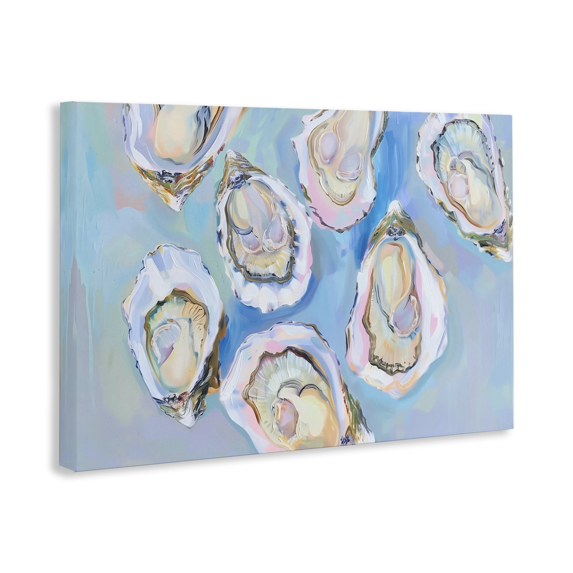 Stupell Industries Pastel Oysters on Blue Animals Painting Wrapped Canvas Art Print Wall Art, 30 x 20