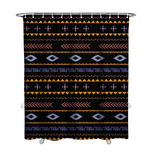 Retro Boho Pattern Shower Curtain 72x84 Inches Quick-Dry Bathroom Decor with Polyester Fabric and Plastic Rings