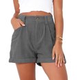 thumbnail image 1 of Pantalones cortos para mujer, cintura media, color puro, suaves, transpirables, sueltos, pantalones cortos para citas y trabajo, 1 of 5