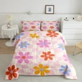 thumbnail image 2 of Erosebridal Groovy Flower Bedding Sets Full with Comforter,Geometric Plaid Duvet Insert,Vintage Flower Comforter Sets Full Size,Microfiber Floral Room Decorative,Reversible,3pcs, 2 of 8