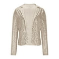 thumbnail image 4 of Casual Jackets for Women Fall New Women's Sequin Suit Jacket Open Front Slim Fitted Trendy Blazer Cardigan Long Sleeve Fashion Party Outfits Rose Gold XL, 4 of 6