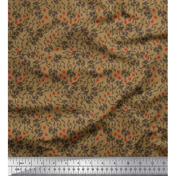Soimoi Cotton Duck Fabric Leaves & Rose Shirting Printed Craft Fabric by The Yard 42 Inch Wide