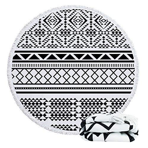Violet Mist Serviettes de Plage en Microfibre Surdimensionnées Rondes Rayées Couverture de Plage Séchage Rapide Hippie Boho Cercle Serviette de Bain Absorbante Tapis de Yoga Bohème Nappe Jetée Frange Tapisserie 60 Pouces WB