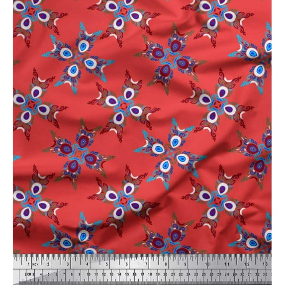 Soimoi Cotton Cambric Fabric Tiles Moroccan Decor Fabric Printed Yard 42 Inch Wide