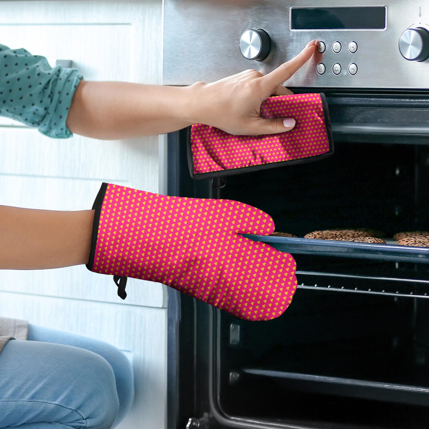 Oven Mitts and Pot Holders Set Of 4, Heat Resistant Kitchen Gloves with Non-Slip Grip, Hanging Loop, Soft Cotton Lining for Baking, Cooking, Grilling, Barbecue