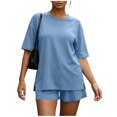 thumbnail image 6 of MLCDZ Women 2 Piece Lounge Set Summer Casual Short Sleeve Round Neck Oversized Shirts Biker Shorts Matching Airport Travel Outfit Clothes, 6 of 9