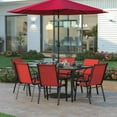 thumbnail image 2 of Emma + Oliver 7 Piece Outdoor Dining Set with Tempered Glass Top Patio Table and 6 Red Flex Comfort Textilene Stacking Chairs, 2 of 10