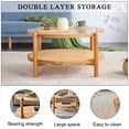 thumbnail image 2 of Modern Rattan Coffee Table, Double-Layer Round Coffee Table with Solid Wood Legs, Glass Top Coffee Table for Living Room Lounge Bedroom, Natural Wood, 2 of 6
