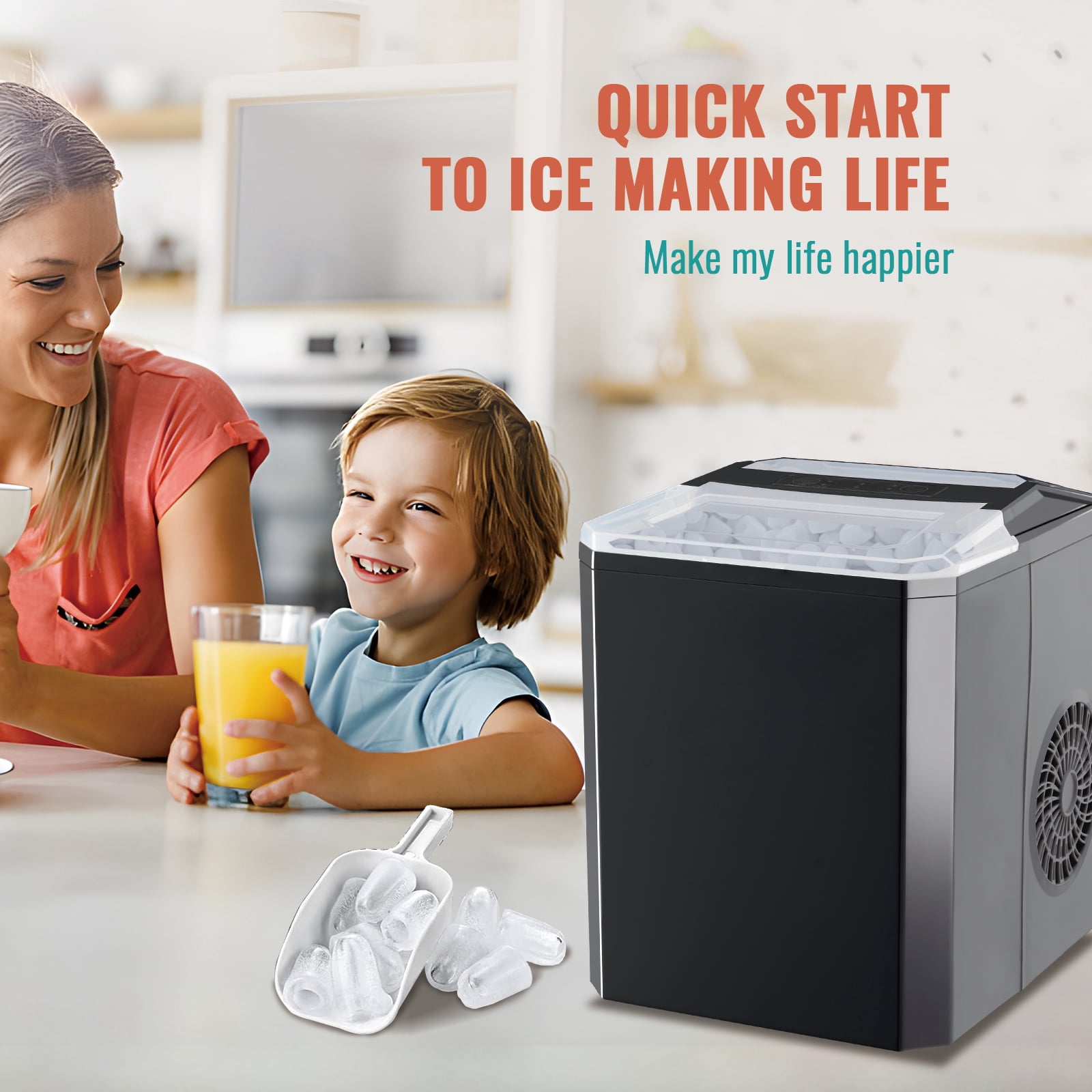 Ice Maker Machine Countertop WANAI 26 lbs/24H 9 Bullet Ice Type Cubes Ready in 6-8 Minutes, Ice Scoop & Basket for Home Party Office Bar RV