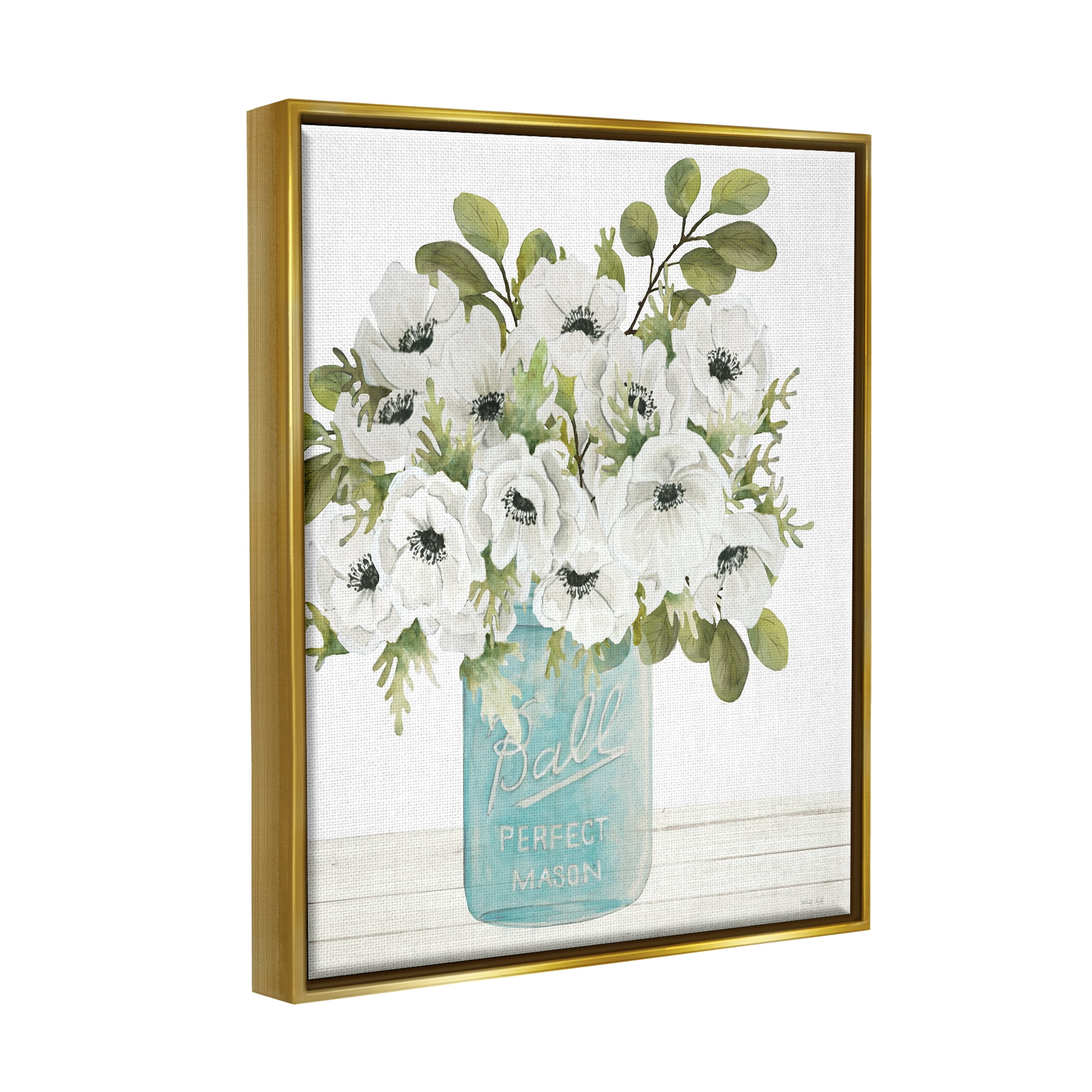Stupell Farmhouse Blooming Anemone Flowers Botanical & Floral Painting Gold Floater Framed Art Print Wall Art