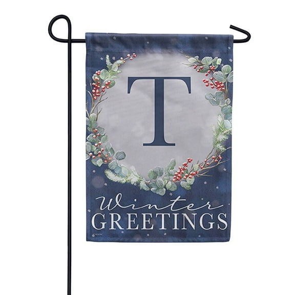 Carson Monogram Letter T Garden Flag - Frosty Winter T, Premium Dura Soft Fabric, Outdoor Yard Decorative Seasonal Flag, Size: 12.5" x 18"