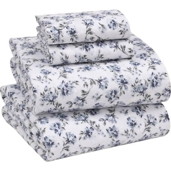 RUVANTI Flannel Sheets Queen Size - 100% Cotton Double Brushed Bed Sheets, Deep Pockets 16 Inches Queen Sheet Set, All Seasons Breathable & Extra Soft - Warm & Cozy, 4 Piece, Perri Me