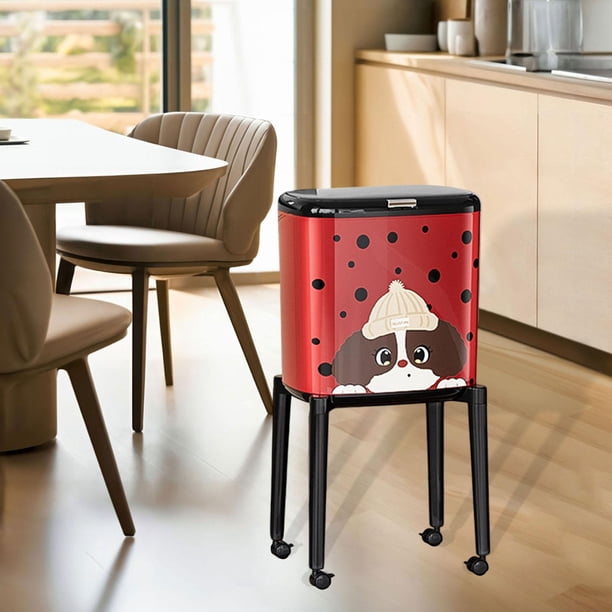 Cubo de basura con ruedas y tapa a presión, gran capacidad, estrecho, con patas , para restaurantes, cocinas, hoteles, lavanderías y dormitorios. Cachorro rojo