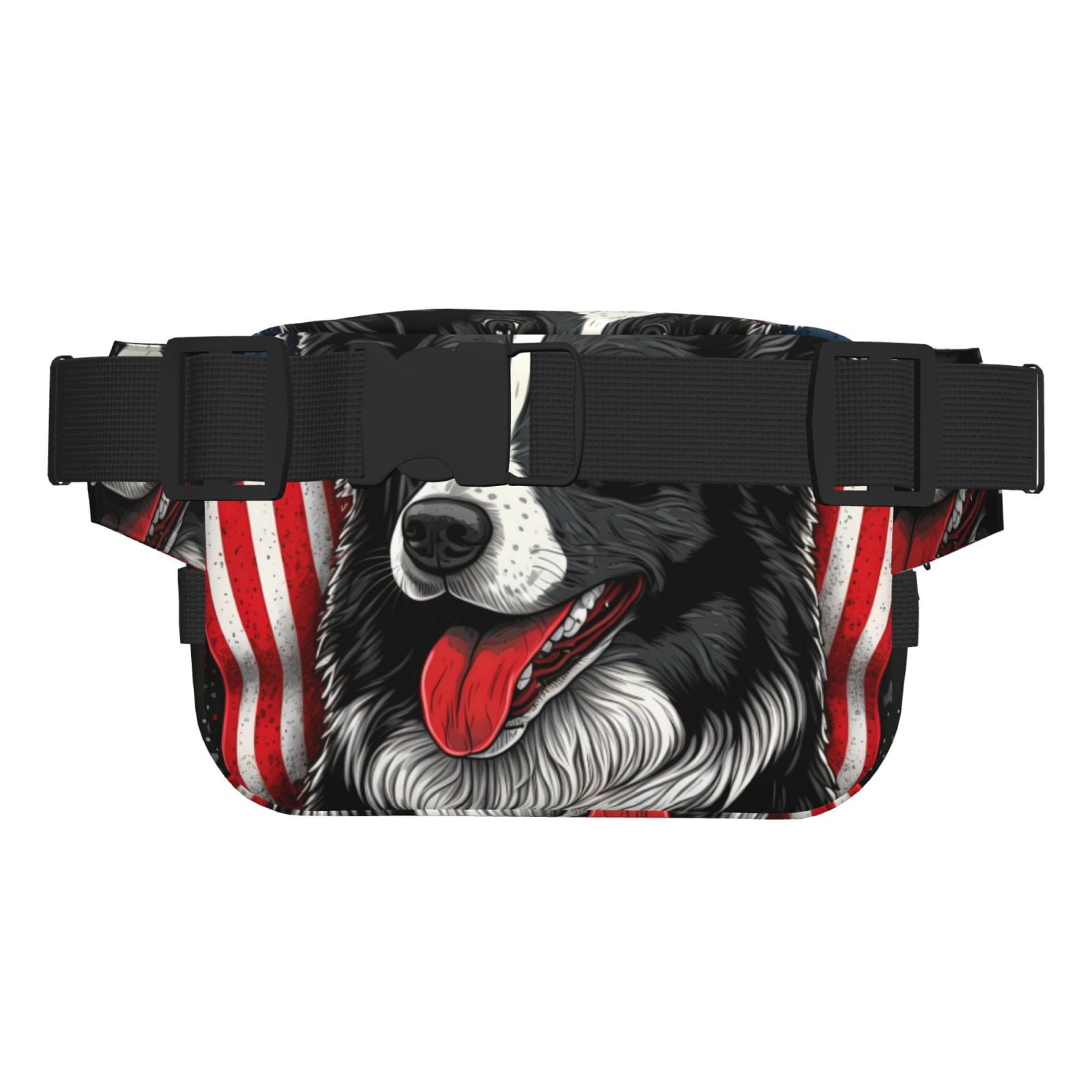 Rateoe Independence Day Collie Print Fanny Pack Belt Bag for Women and Men, Square Double-Layer Waterproof Waist Pack with Adjustable Strap for Hiking, Jogging, Cycling