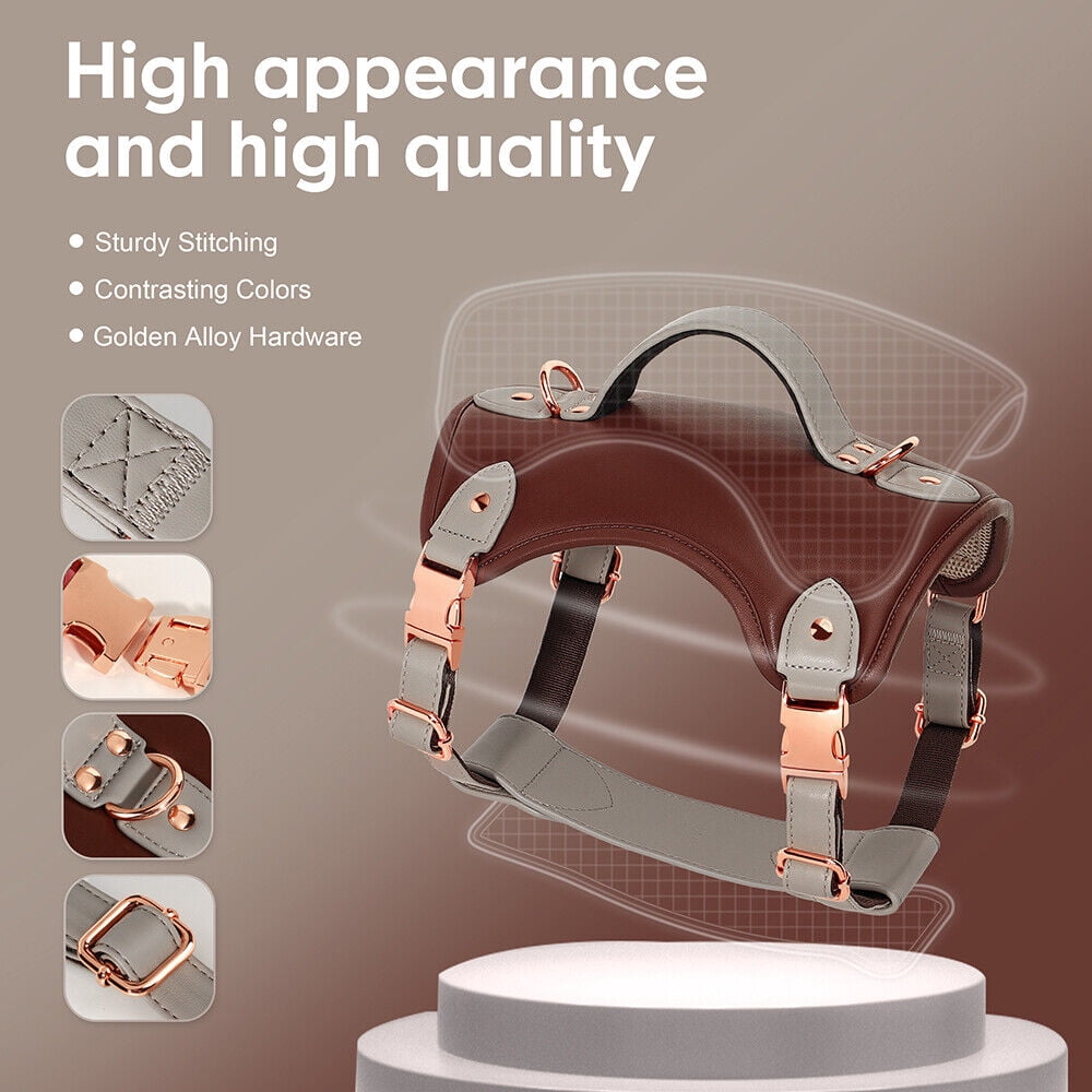 Pet Artist PU Leather Dog Harness with Handle No Pull Soft Padded Vest Adjustable Medium Large