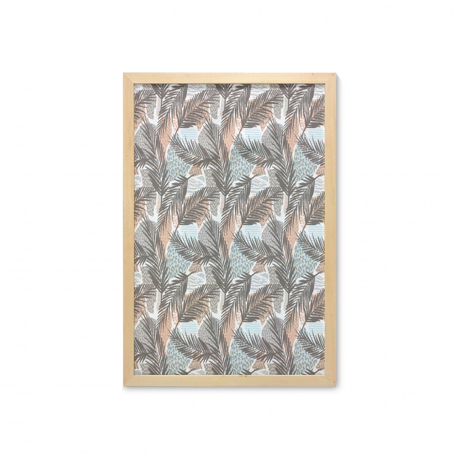 Tropical Wall Art with Frame, Abstract Design Pastel Tone Hawaiian Style  Exotic Leaves with Animal Skin Shapes, Printed Fabric Poster for Bathroom  Living Room, 23