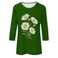 thumbnail image 4 of CYMMPU 3/4 Sleeve Blouses for Women Dressy Casual Spring Tops Round Neck Tunic Tops Loose Fit Summer Fashion Shirts Floral Printed Lightweight Basic T-Shirts Green M, 4 of 4
