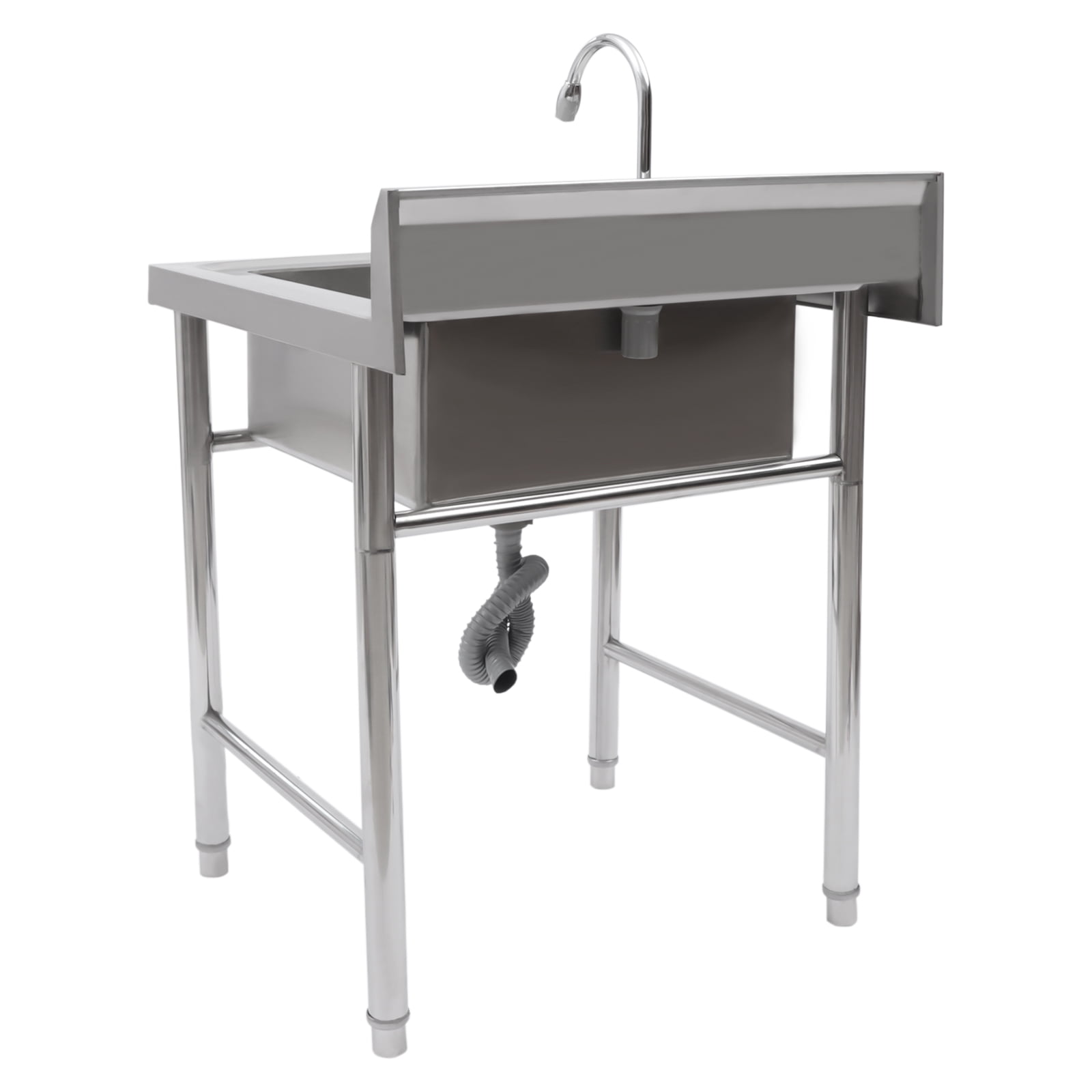 Aiqidi 1 Compartment Commercial Kitchen Sink Stainless Steel Freestanding Utility Sink Catering Workbench w/Faucet+Drain Strainer