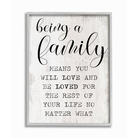 Stupell Industries Family is Being Loved Phrase Motivational Home Sentiments Framed Wall Art Design by Daphne Polselli, 16" x 20", Gray Framed