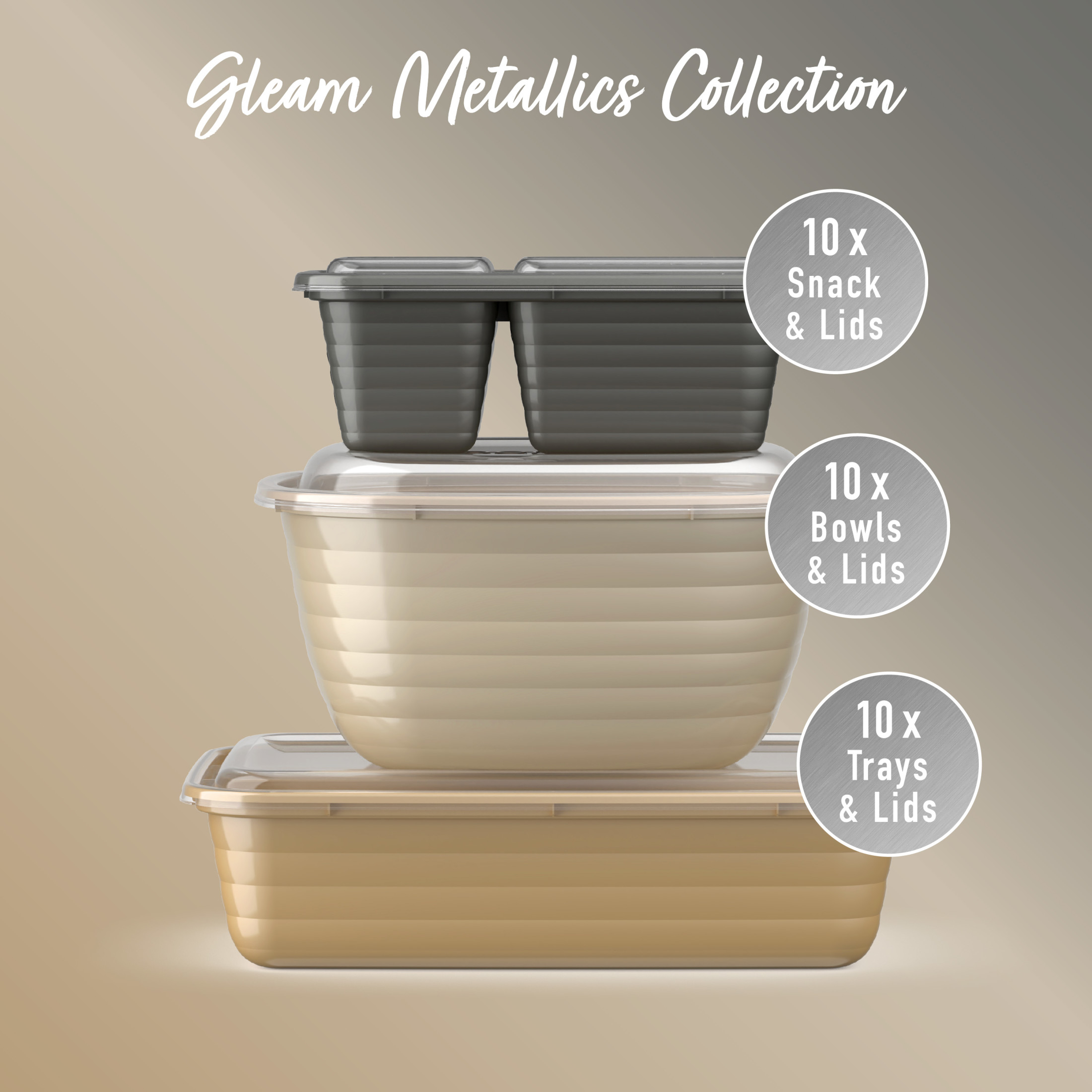 Bentgo Prep 60-Piece Variety Meal Prep Kit - Reusable & BPA-Free Food Containers 1-Compartment Trays, Prep Bowls, & Snack Boxes - Microwave, Freezer, & Dishwasher Safe (Gleam Metallics)