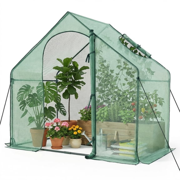 Costway 6 x 3 x 5.5FT Mini Walk-in Greenhouse with PE Cover Rustproof PE-Coated Metal Frame