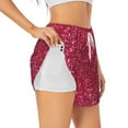 thumbnail image 2 of Bixox Women's Red Glitter pattern 2 in 1 Running Shorts - Lightweight Athletic Workout Gym Yoga Shorts Liner with Pockets - Medium, 2 of 7