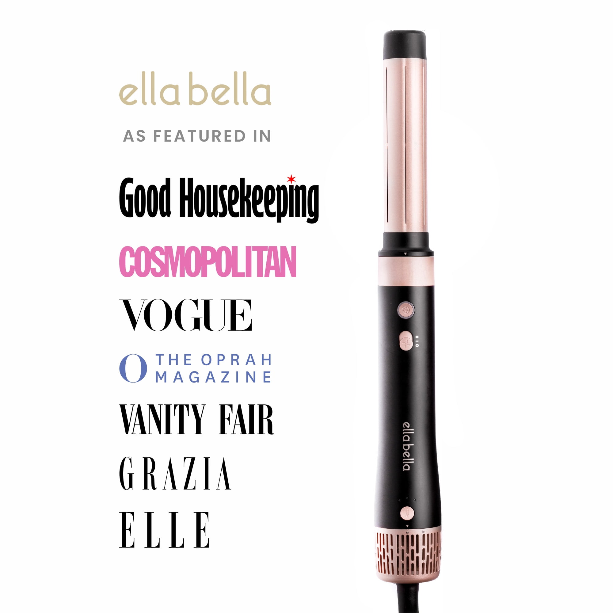 ELLA BELLA® 6 in 1 Professional Hot Air Styler • Powerful Hair Dryer & Straightener Set • Fast Drying Curling Volumizing Straightening Styling • Includes Protective Travel Case (Black & Rose Gold)