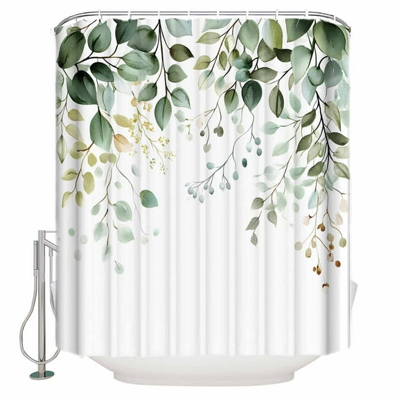 60x72 Inch Shower Curtains for Bathroom Eucalyptus Leaf Fabric Bath Curtain Decor Weeping Green Botanical Summer Waterproof Restroom Curtains Shower Set Accessories with 12 Hooks 60 Inch