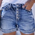 thumbnail image 3 of Pantalones cortos apenados ocasionales de las mujeres Elástico de gran altura Botón de una sola fila Muti Pockets Shorts Azul oscuro M, 3 of 8