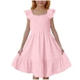 thumbnail image 2 of Gelikeya Girls 2026 Summer Dresses Smocked Flutter Sleeve A-Line Swing Casual Party Dresses Size 3-14 Years Z01 Pink, 5-6 Years, 2 of 6