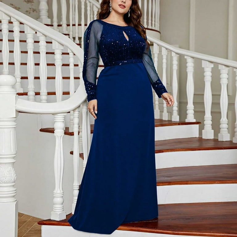Women Plus Size Formal Dresses Long Sleeve Crew Neck Keyhole Dresses  Sequins Evening Party Wedding - Walmart.com