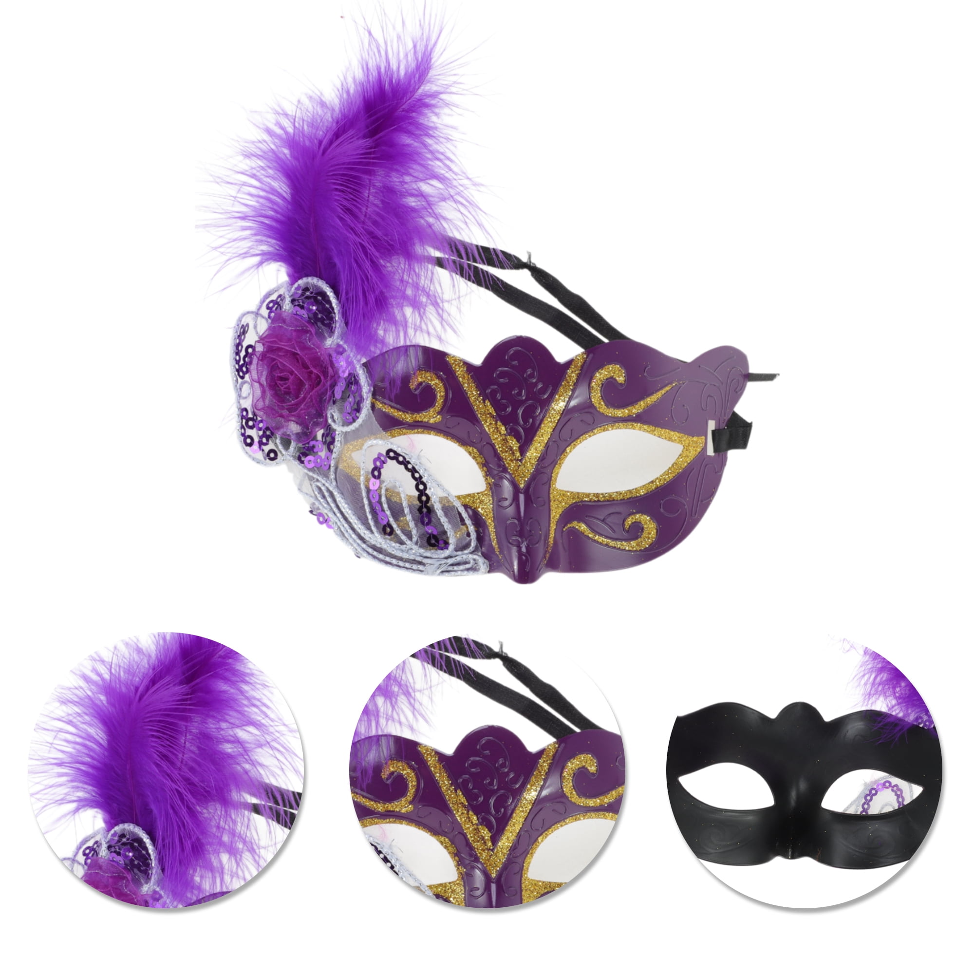 Unique Bargains 1 Pack Dancing Queen Feather Half Face Party Mask Purple