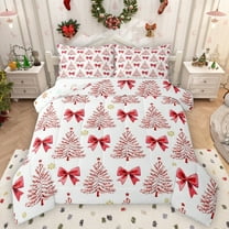 Homewish Ribbon Bow Tie Bedding Comforter Set,Merry Christmas Twin Comforter Sets,Red White Bedding Set For Kids,Breathable Home Decor Reversible,2-Piece