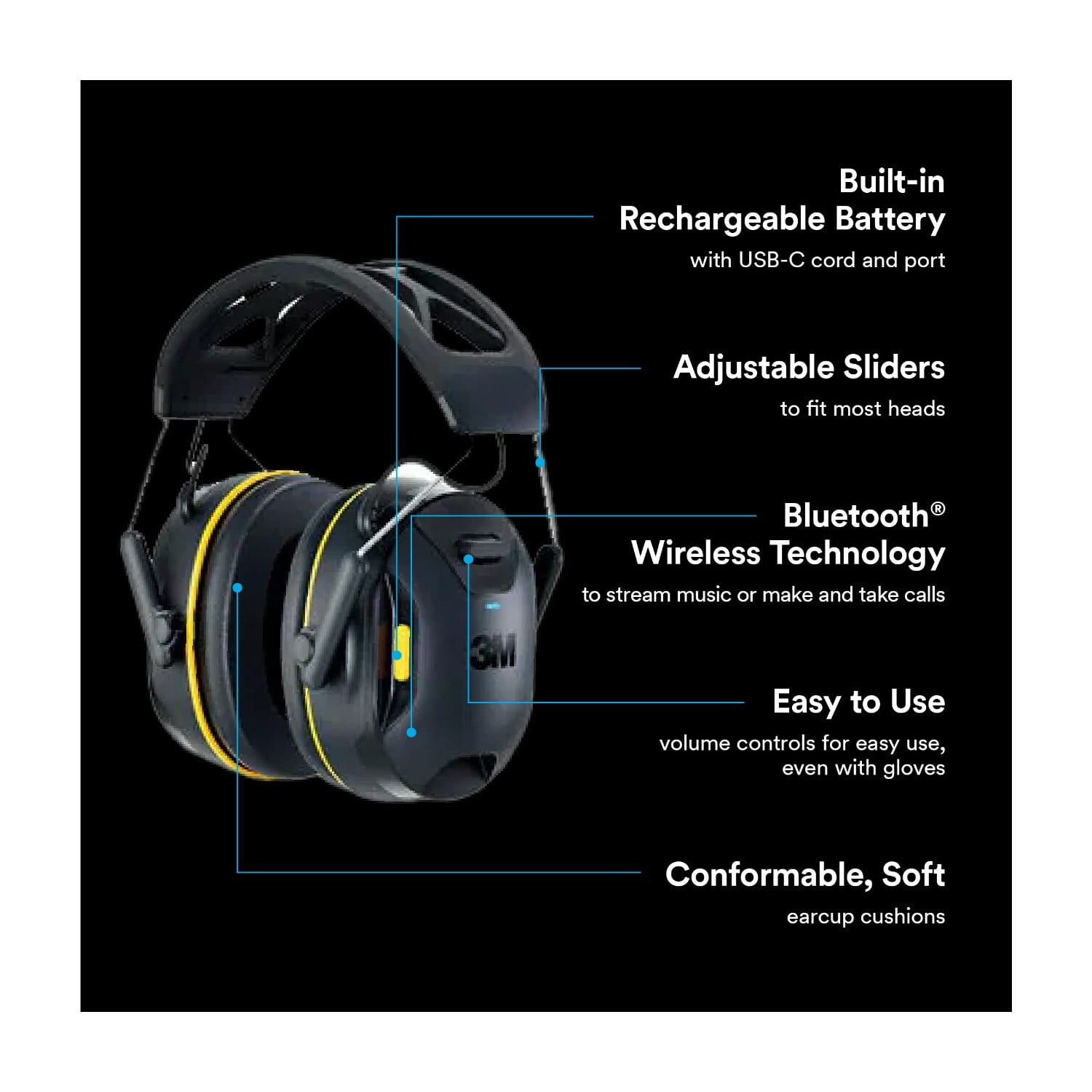 3M WorkTunes Connect, Wireless Hearing Protection with Bluetooth, 1 Set