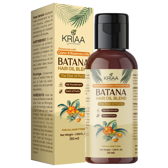 Kriaa Goodness Mixed Batana Oil for Hair (50ml) | Enriched with Castor Oil & Rosemary Oil Daily Use Scalp Oil Massage Natural Hair Strengthening | for Healthy Hair Adds Shine Sweet Smell Pre Shampoo
