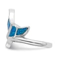 thumbnail image 3 of 925 Sterling Silver Rhod-plated Blue Inlay Created Opal Whale Tail Ring Size: 7; for Adults and Teens; for Women and Men, 3 of 6