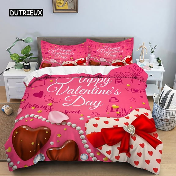 Love Heart Duvet Cover Set Pillowcase Couples Quilt Cover King Size Valentine Gifts Happy Valentines