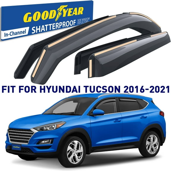 Goodyear Shatterproof In-Channel Window Deflectors for Hyundai Tucson 2016-2021, Rain Guards, Window Visors for Cars, Vent Deflector, Car Accessories, 4 pcs - GY007963