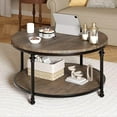 thumbnail image 4 of FOLDLIFE Round Coffee Table,Rustic Center Table with Storage Shelf,2-Tier Industrial Accent Center Table,Wood Circle Coffee Table with Sturdy Metal Legs,Dark Oak, 4 of 7