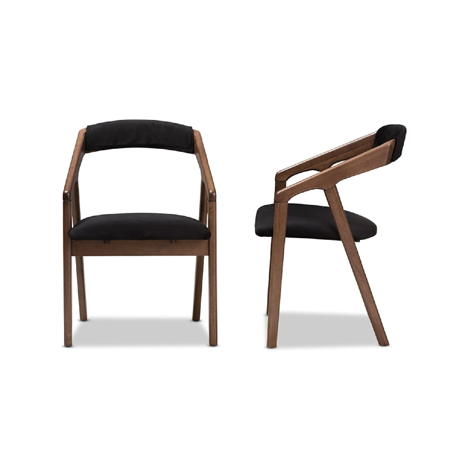 Baxton Studio Wendy Mid-Century Modern Black Velvet and Walnut Medium Brown Wood Finishing Dining Chair (Set of 2)