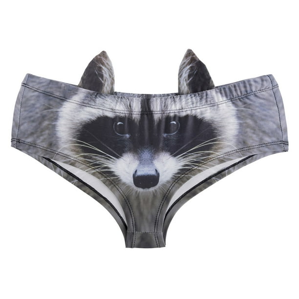 Panties For Womens Funny 3D Printed Animal Middle Waist Tail Gifts With