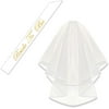 KUNG FU PARTY Double Ribbon Edge Center, Cascade Bridal Wedding Veil with Comb and Bride to Be Satin Sash, Bachelorette Party Decorations Supplies, White